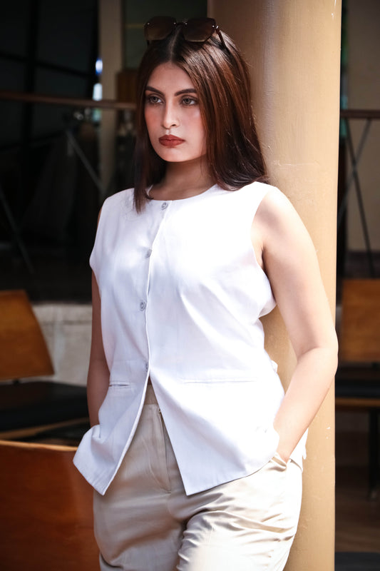 Melrose White Buttoned Waistcoat