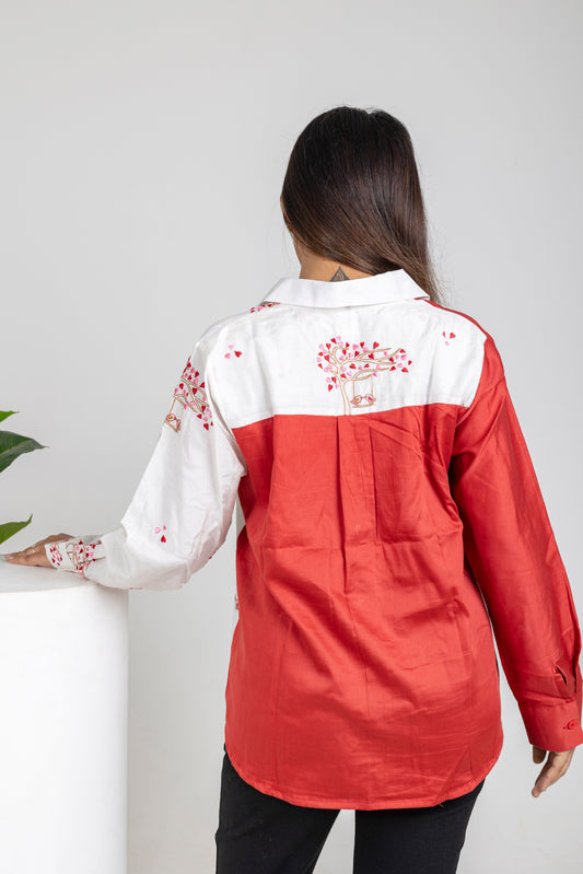 Crimson & Ivory Embroidered Shirt