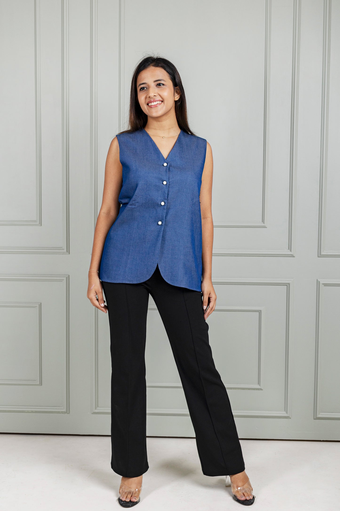 True Blu Button-Front Waistcoat