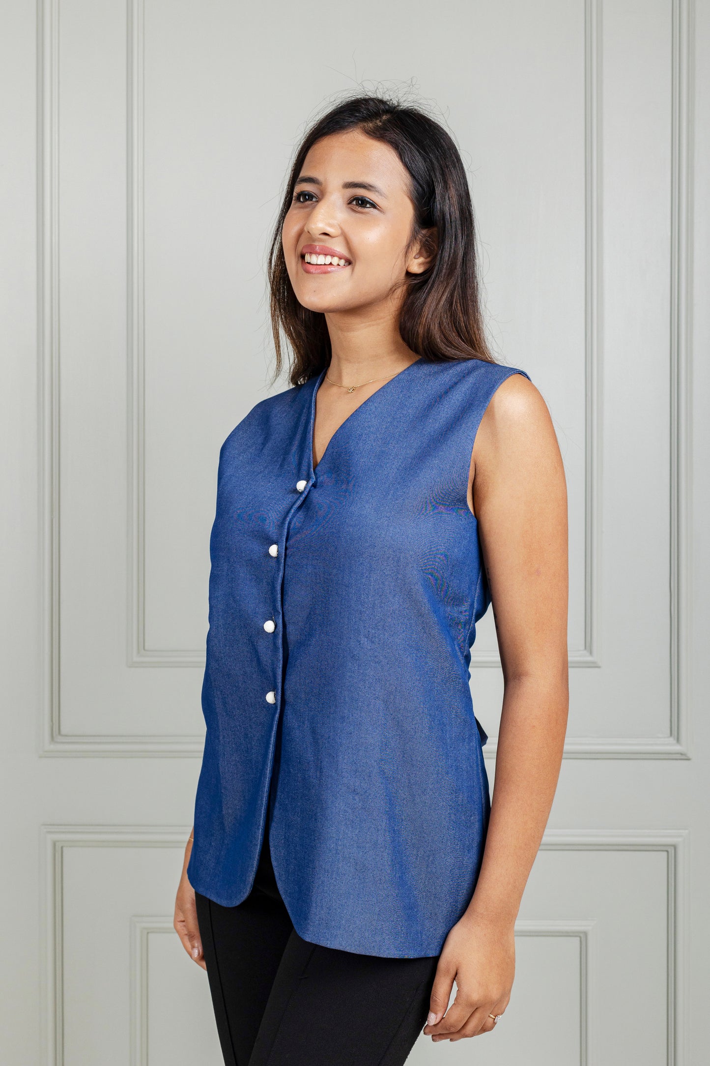 True Blu Button-Front Waistcoat