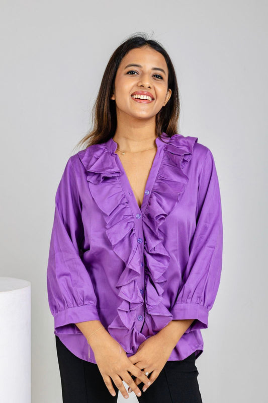 Violet Ruffle Front Shirt