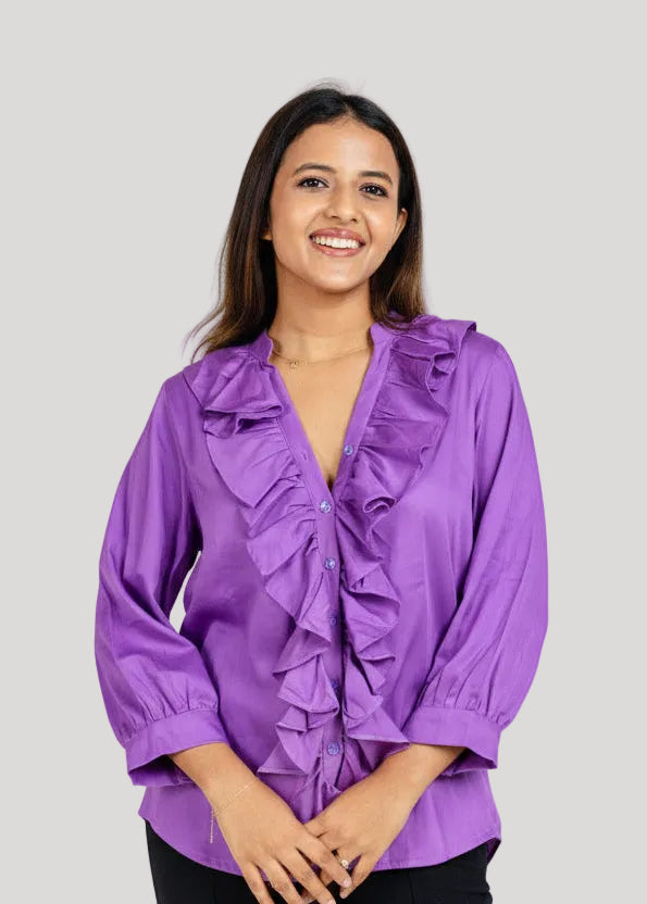 Violet Ruffle Front Shirt