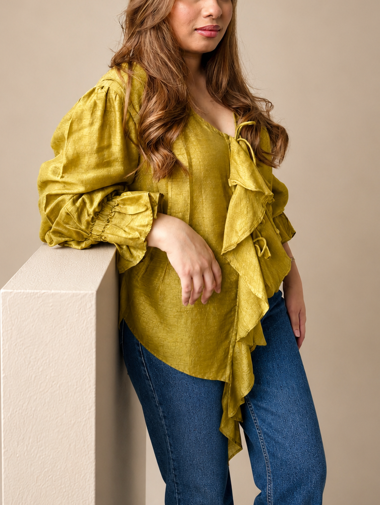Pure Silk Ruffle Shirt