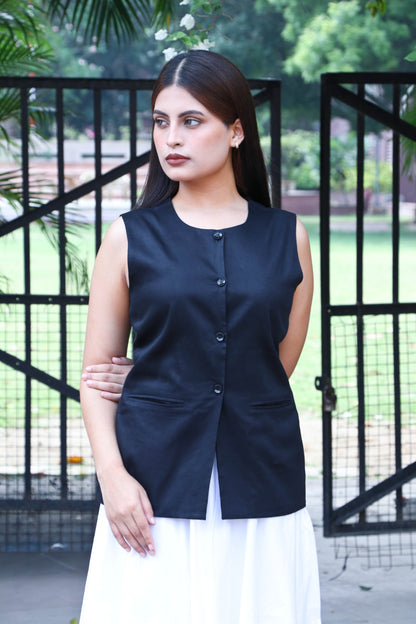 Melrose Black Buttoned Waistcoat