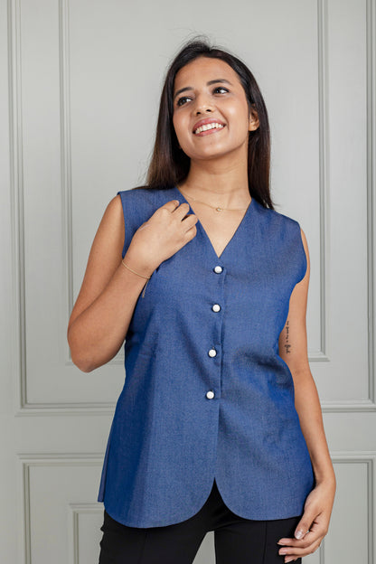 True Blu Button-Front Waistcoat