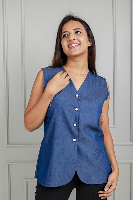 True Blu Button-Front Waistcoat