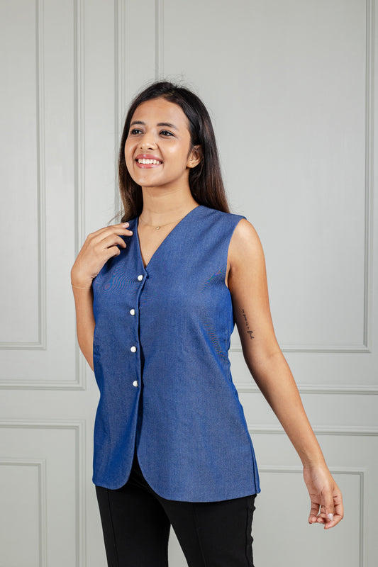 True Blu Button-Front Waistcoat