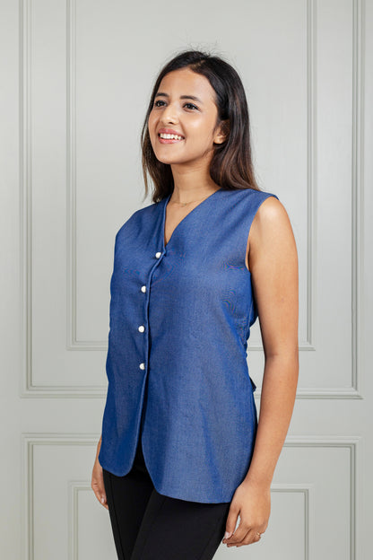 True Blu Button-Front Waistcoat